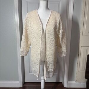 Alfani Cream Lace Open Front Cardigan – Women's M CottageCore Romantic Vintage